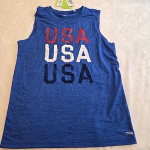 DSG Boys' L (14-16) Blue "USA USA USA" Moisture Wicking Movement Tank Top New